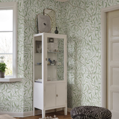 Tapet lavabil cu design floral in nuante de verde pastel