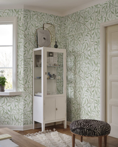 Tapet lavabil cu design floral in nuante de verde pastel