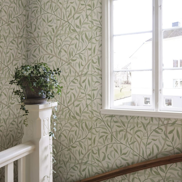 Tapet lavabil cu design floral in nuante de verde pastel