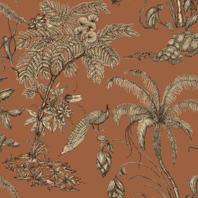 Tapet cu model tropical de palmieri pe fundal terracotta
