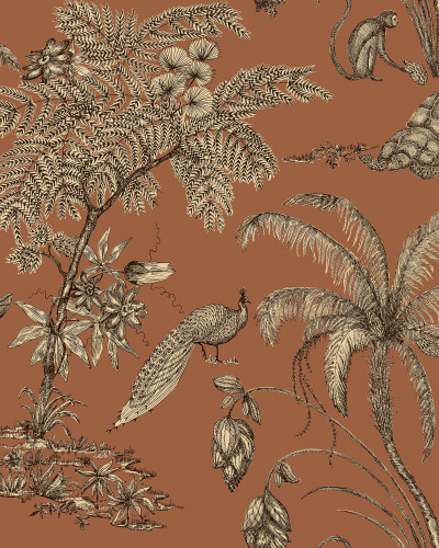 Tapet cu model tropical de palmieri pe fundal terracotta