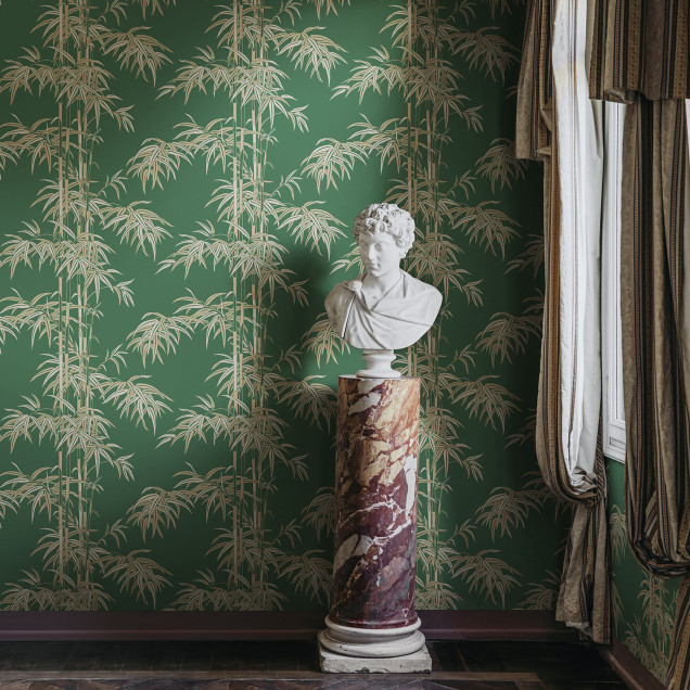 Tapet verde cu design bambus elegant într-un interior