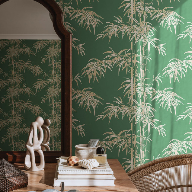 Tapet verde cu design bambus elegant într-un interior