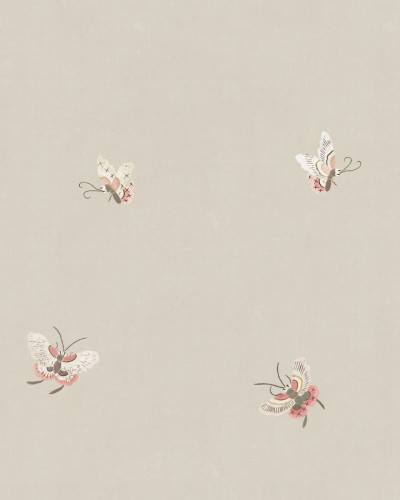 Tapet lavabil Butterflies, Sandstone, cu un design elegant de fluturi fini, imprimat pe un fond crem
