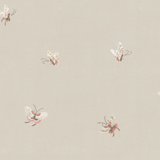 Tapet lavabil Butterflies, Sandstone, cu un design elegant de fluturi fini, imprimat pe un fond crem