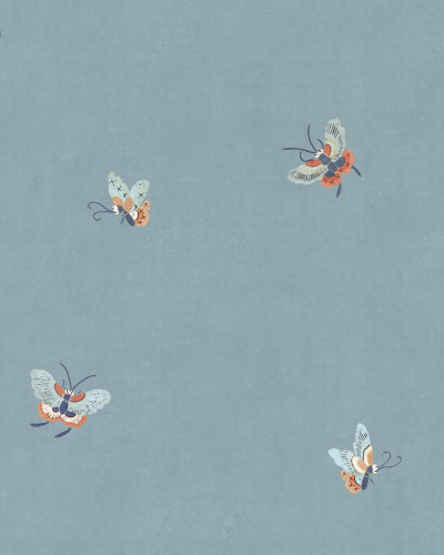 Tapet lavabil Butterflies Misty Blue cu fluturi delicati pe un fundal albastru pastelat