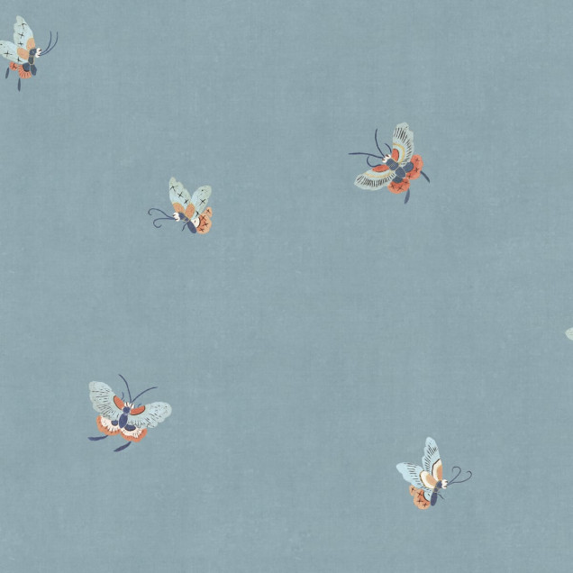 Tapet lavabil Butterflies Misty Blue cu fluturi delicati pe un fundal albastru pastelat