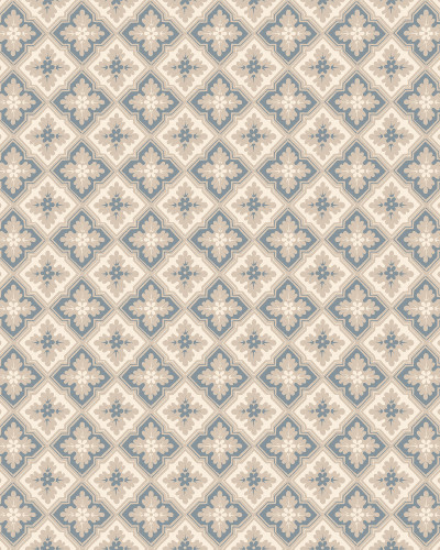 Tapet floral albastru indigo cu model geometric