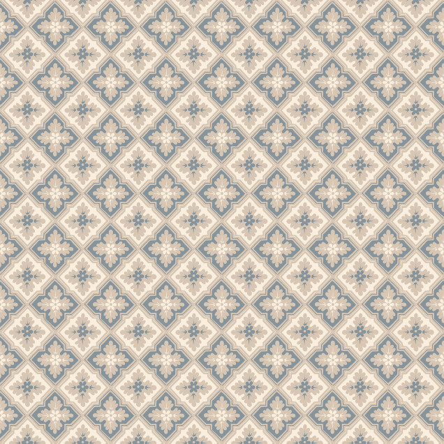 Tapet floral albastru indigo cu model geometric