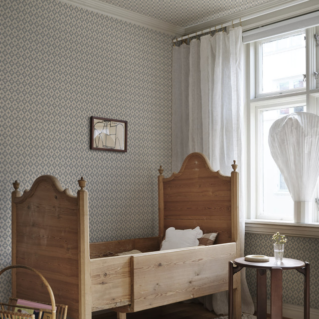 Tapet floral albastru indigo cu model geometric