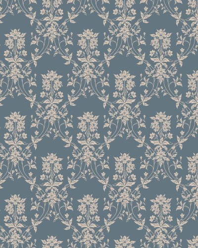 Tapet floral indigo intr-o sufragerie eleganta