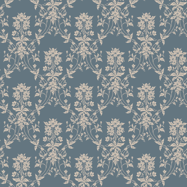 Tapet floral indigo intr-o sufragerie eleganta