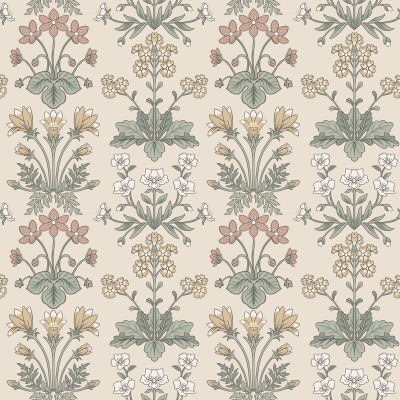 Tapet floral bej și verde într-o bucătărie elegantă