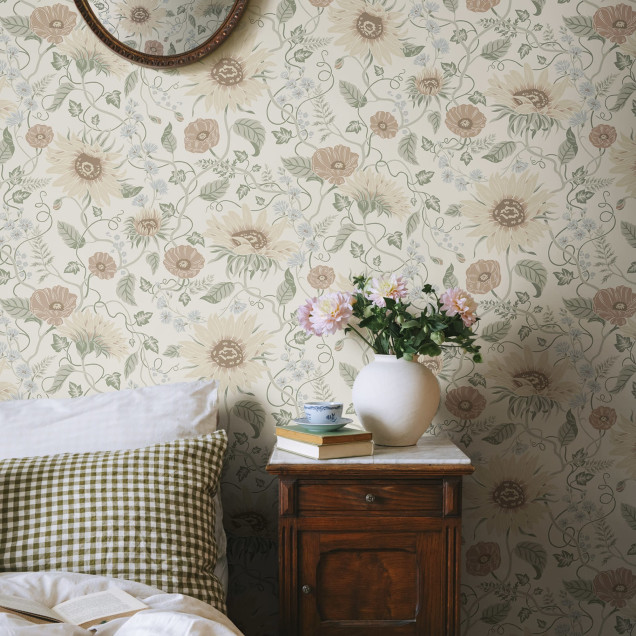 Tapet floral colorat într-o bucătărie elegantă