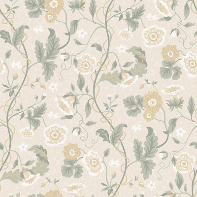 Tapet floral crem cu design delicat în bucătărie