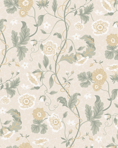 Tapet floral crem cu design delicat în bucătărie