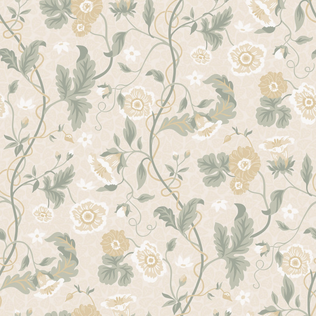 Tapet floral crem cu design delicat în bucătărie