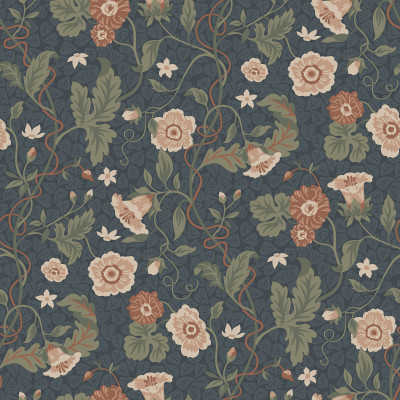Tapet floral bleumarin Ulla, ideal pentru un decor elegant