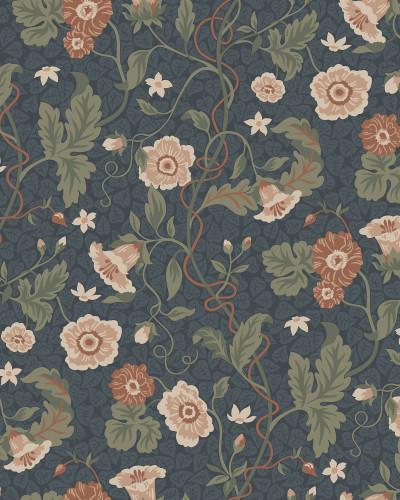 Tapet floral bleumarin Ulla, ideal pentru un decor elegant
