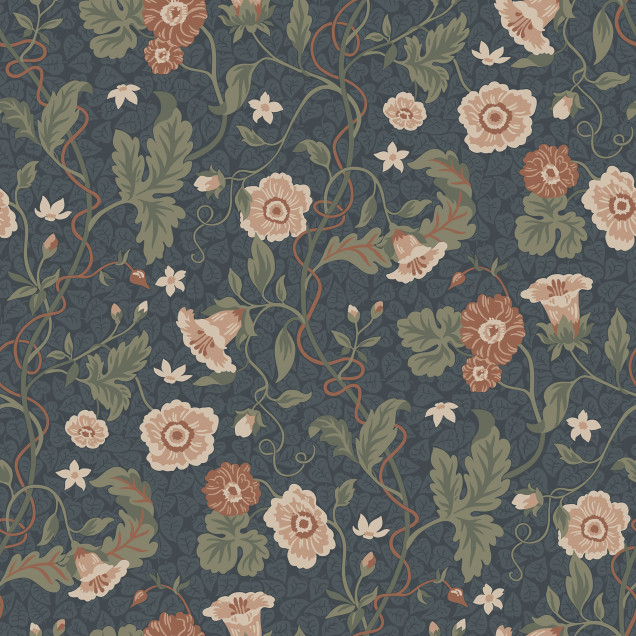 Tapet floral bleumarin Ulla, ideal pentru un decor elegant