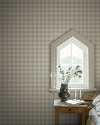 Tapet cu model carouri verde, ideal pentru design interior modern