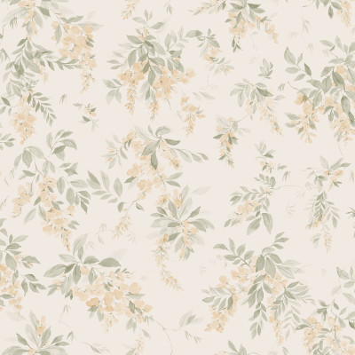 Tapet floral elegant cu frunze verzi și flori galbene