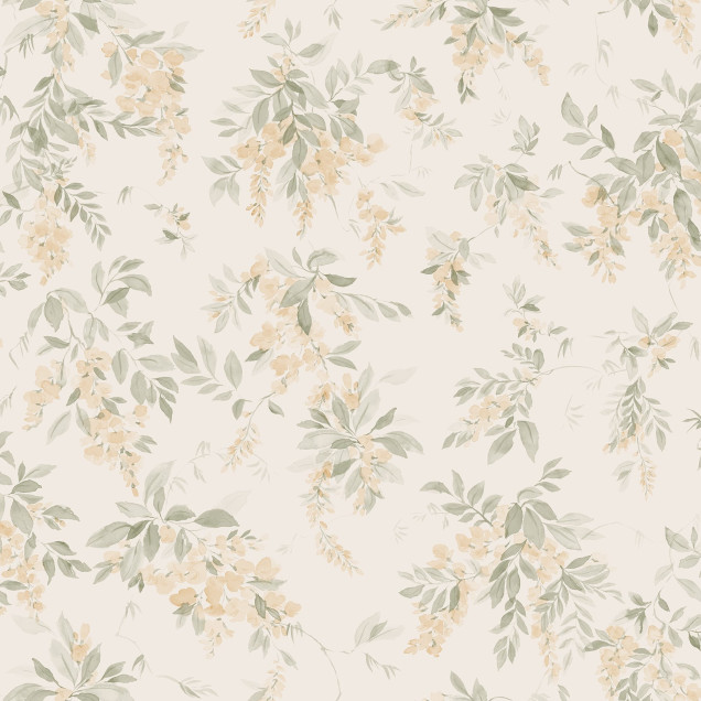 Tapet floral elegant cu frunze verzi și flori galbene