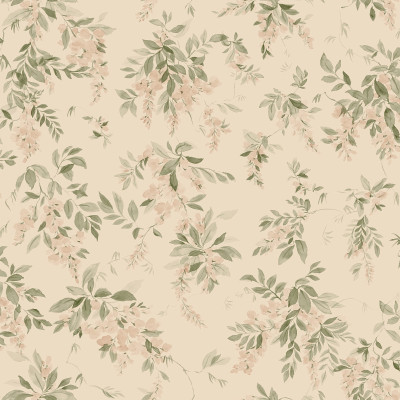 Tapet floral roz si verde intr-un living luminos