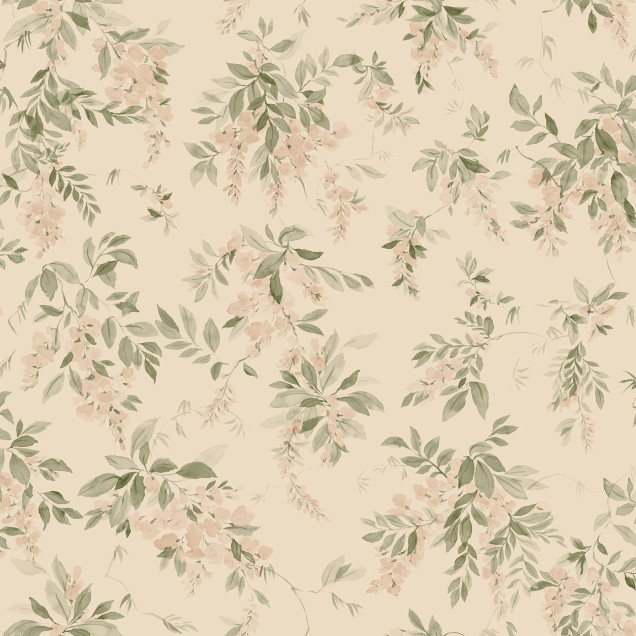 Tapet floral roz si verde intr-un living luminos