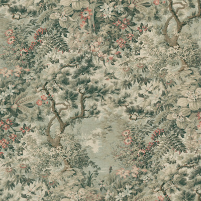 Tapet floral verde într-o cameră decorată