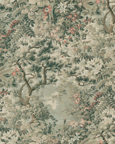 Tapet floral verde într-o cameră decorată