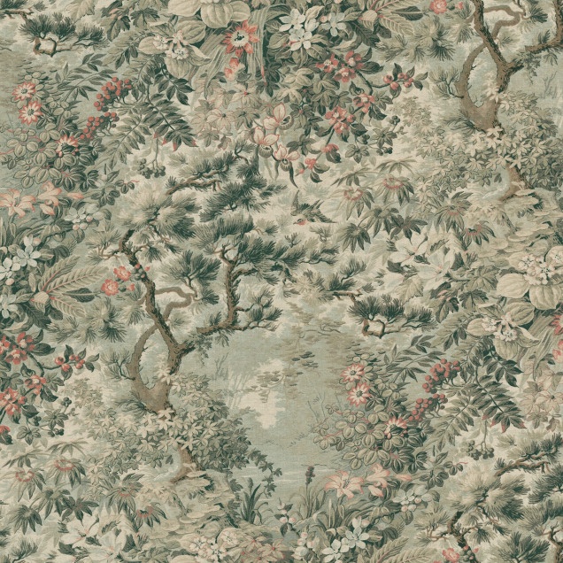 Tapet floral verde într-o cameră decorată