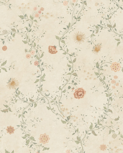 Tapet floral cu design pastelat într-un interior rustic