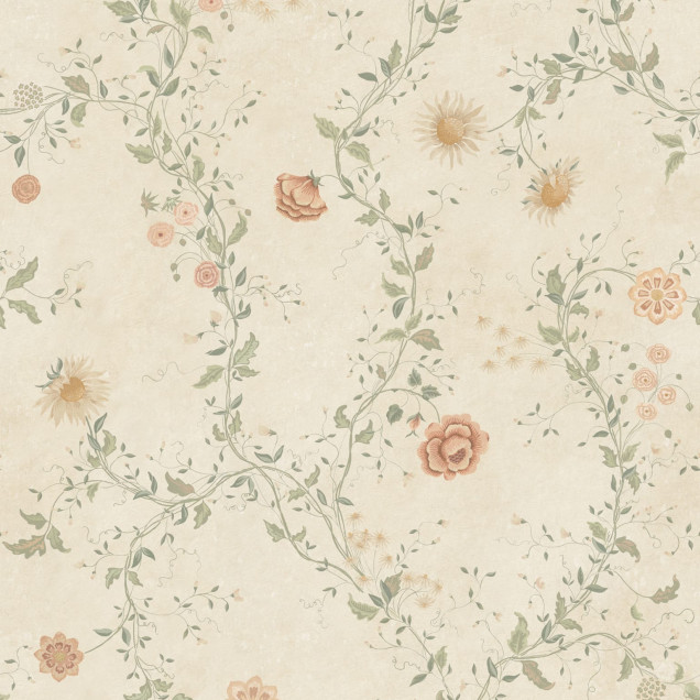 Tapet floral cu design pastelat într-un interior rustic