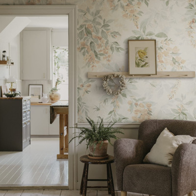 Fototapet floral cu design elegant și nuanțe portocalii