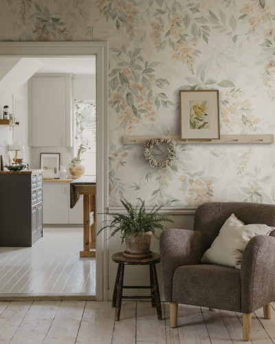 Fototapet floral cu design elegant și nuanțe portocalii