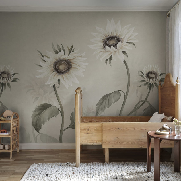 Tapet floral cu floarea soarelui în dormitor
