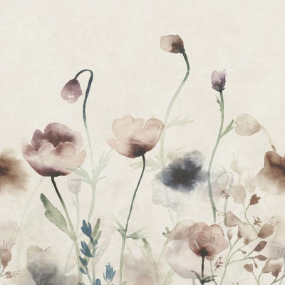 Fototapet floral pastel într-un dormitor
