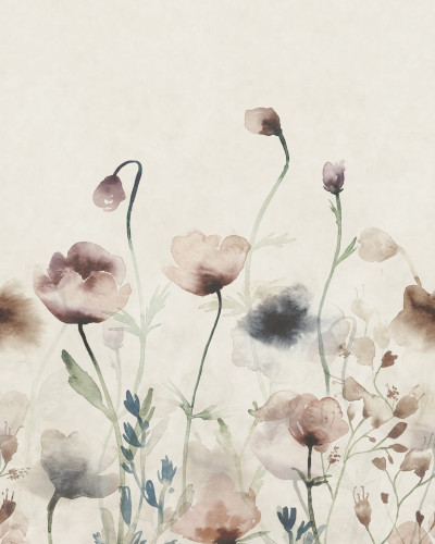 Fototapet floral pastel într-un dormitor