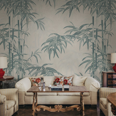 Fototapet cu motiv bambus albastru într-un interior elegant