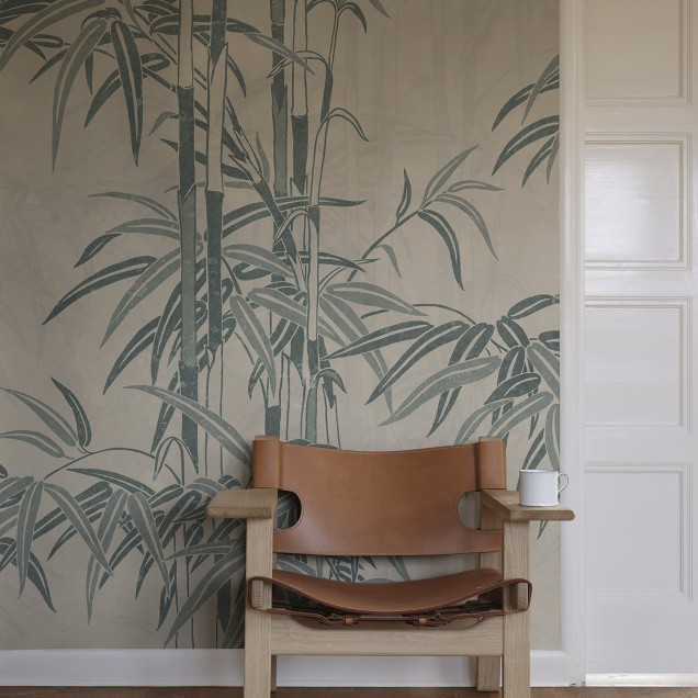 Fototapet cu motiv bambus albastru într-un interior elegant