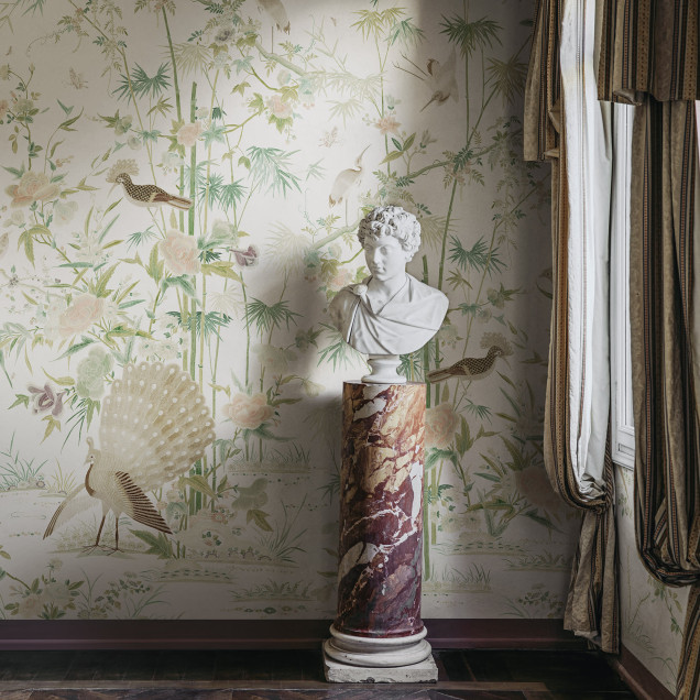 Tapet cu motive Chinoiserie, tonuri de verde deschis