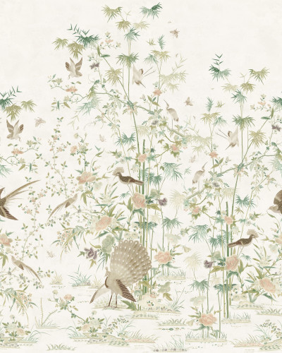 Tapet cu motive Chinoiserie, tonuri de verde deschis