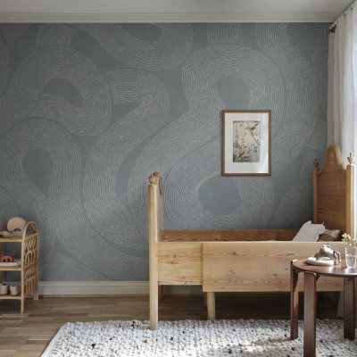 Tapet albastru cu design abstract în camera unui copil