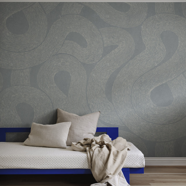 Tapet albastru cu design abstract în camera unui copil