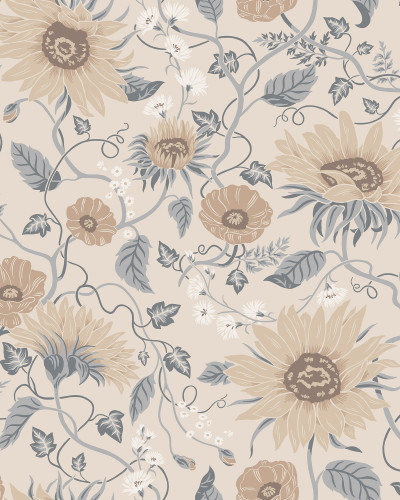 Tapet floral elegant in nuante de albastru si bej
