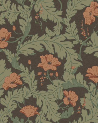 Tapet floral maro și verde într-un interior elegant