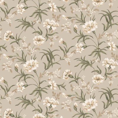 Tapet floral bej și verde într-un living elegant