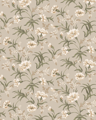 Tapet floral bej și verde într-un living elegant