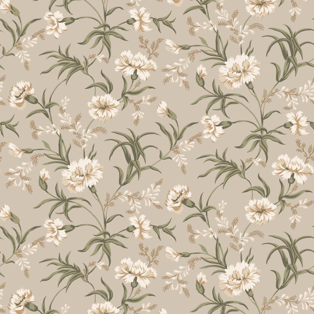 Tapet floral bej și verde într-un living elegant